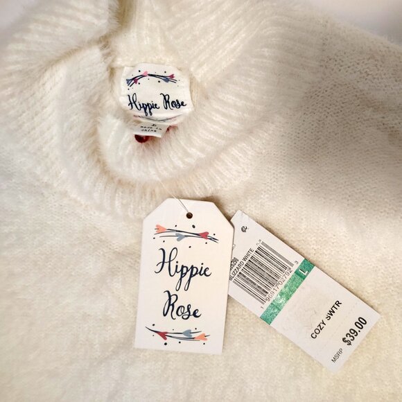 Hippie Rose Juniors' Eyelash Mock-Neck Cuffed Sweater - Blizzard White - Picture 4 of 7